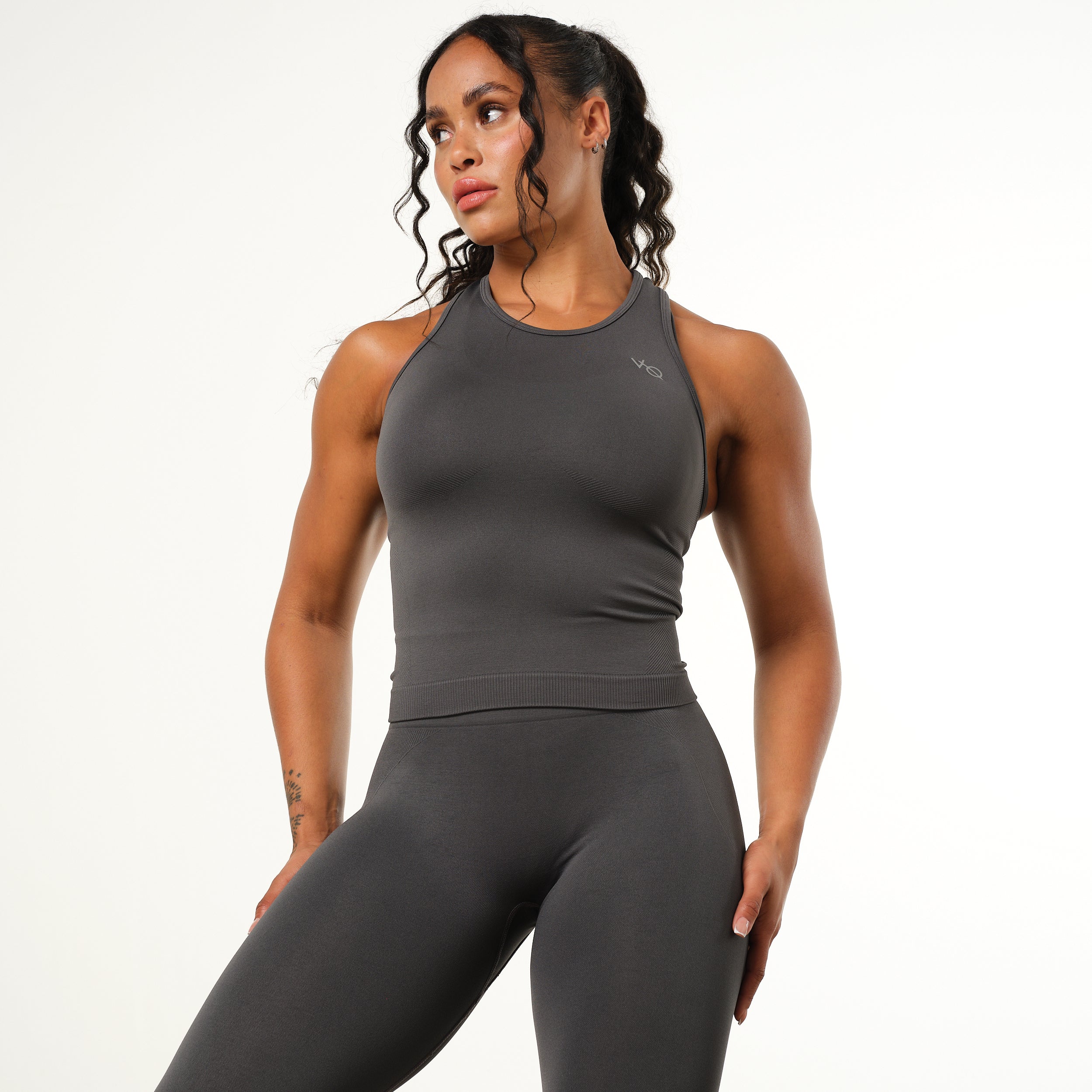 Vanquish Elevate Seamless Charcoal Racer Back Midi Tank Top