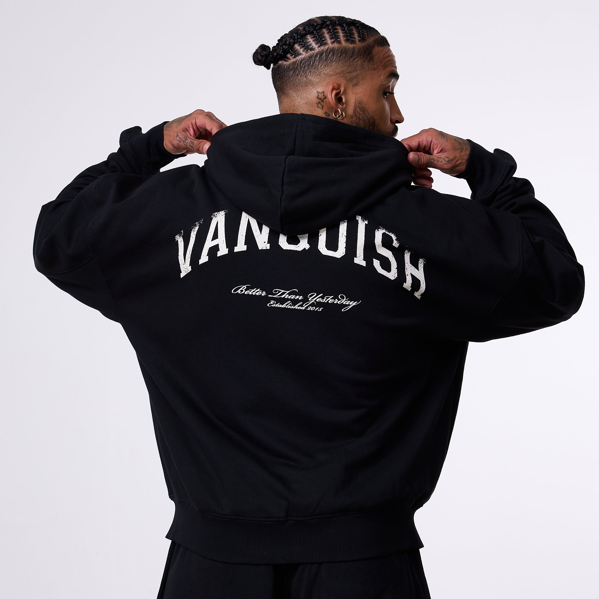 Vanquish „Better Than Yesterday“ Kapuzenpullover in Schwarz mit durchgehendem Reißverschluss