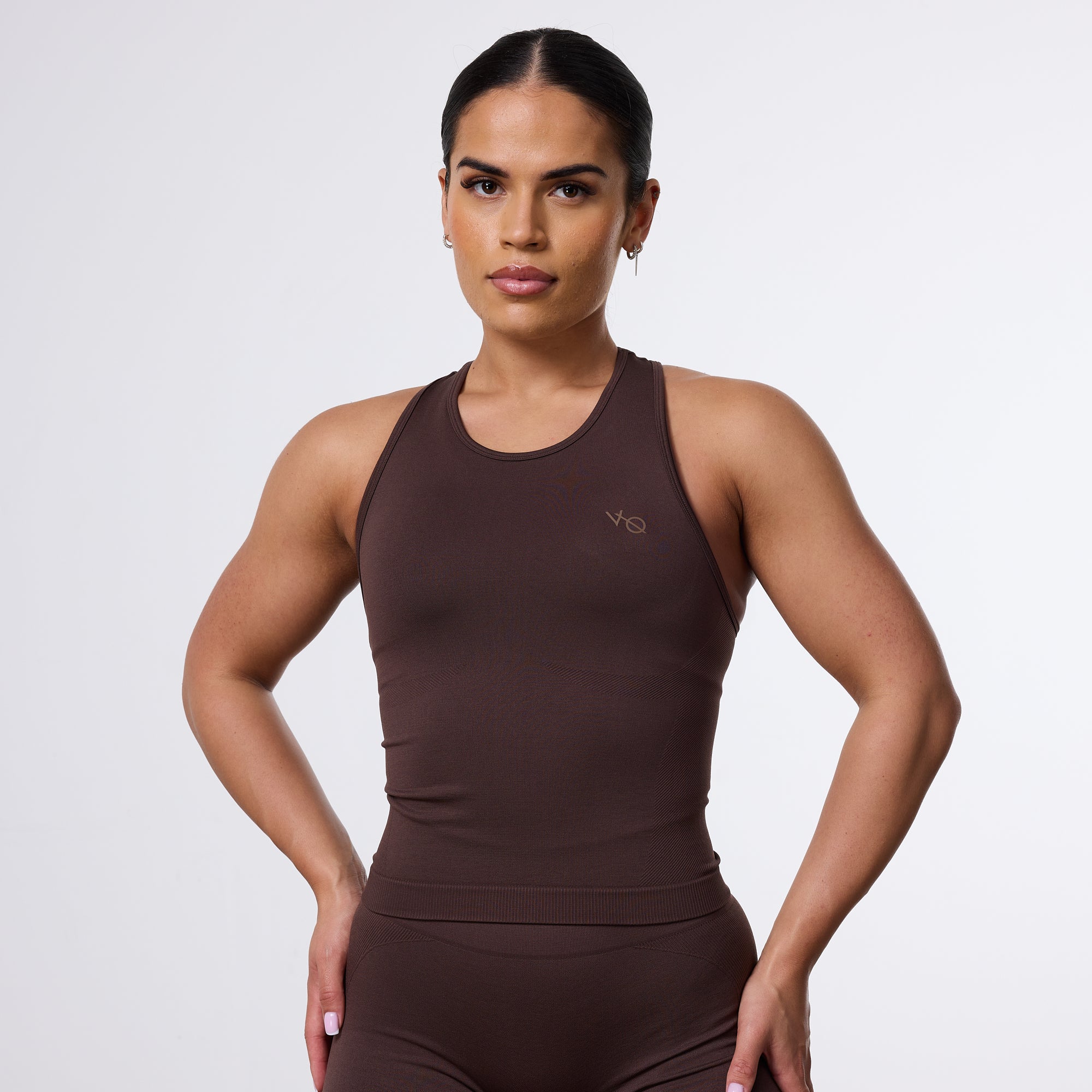 Vanquish Elevate Seamless Coffee Brown Racer Back Midi Tank Top