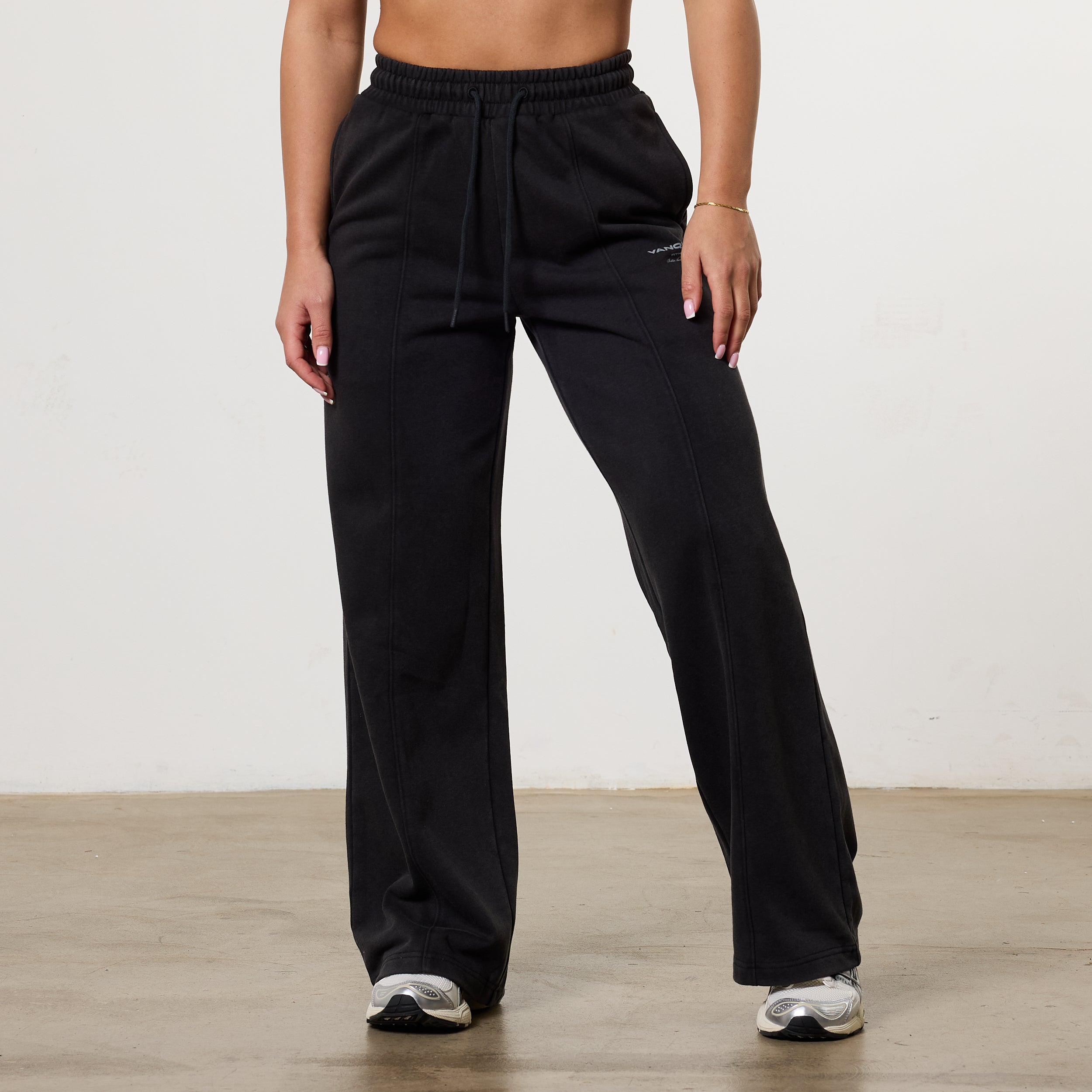 Vanquish Ladies Washed Black Wide Leg Sweatpants