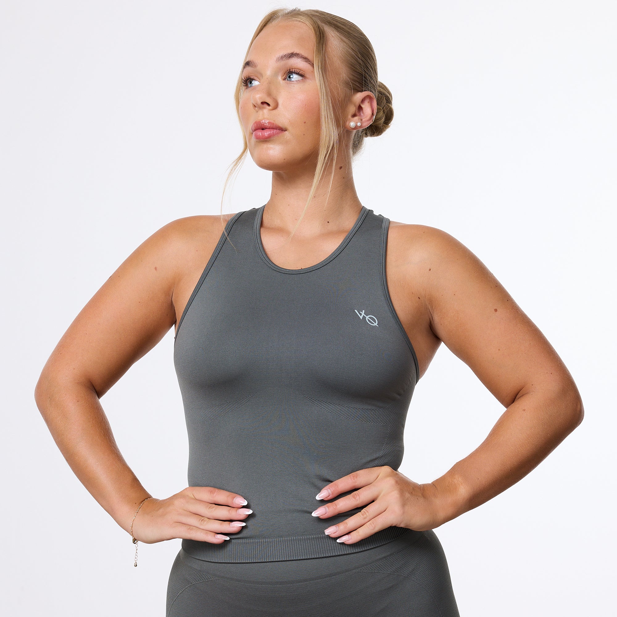 Vanquish Elevate Seamless Dark Olive Racer Back Midi Tank Top