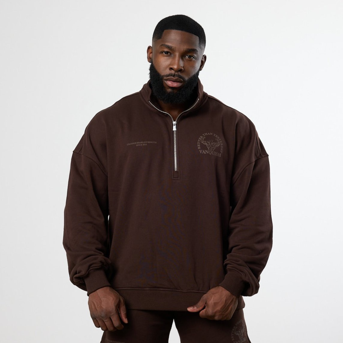 Vanquish Dark Brown Unconquerable Strength Quarter Zip Sweater