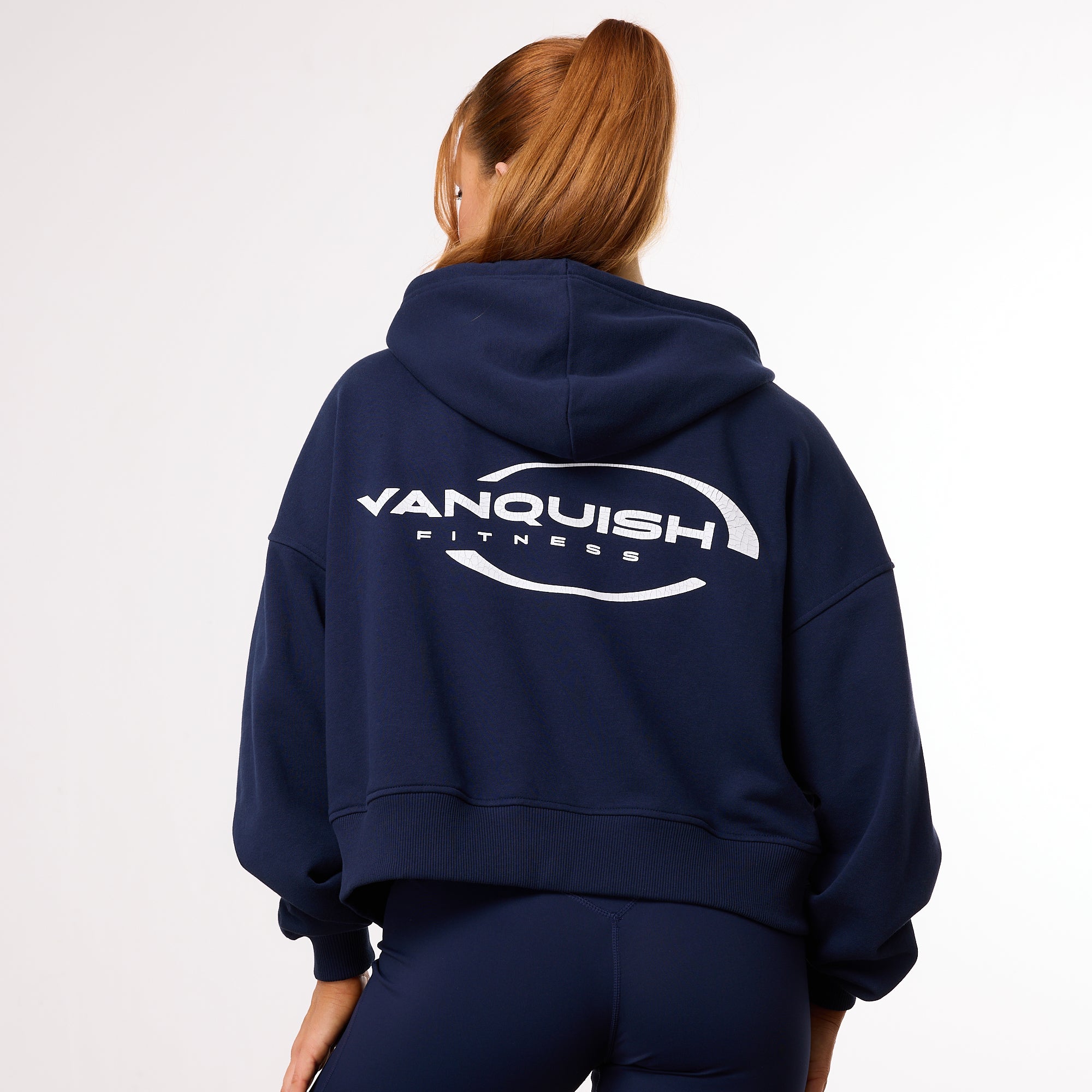 Vanquish Enhance Navy Blue Cropped Zip Through Hoodie