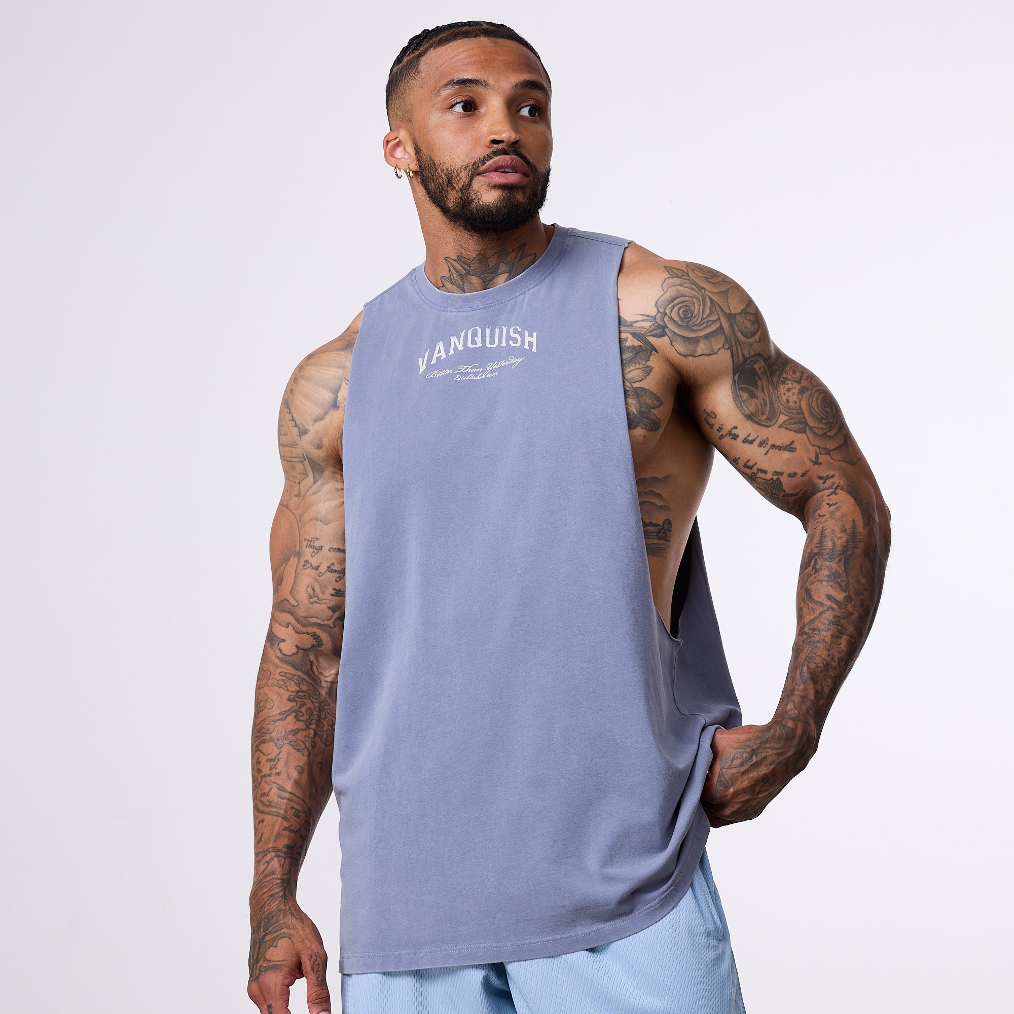 Vanquish Better Than Yesterday Washed Blue Sleeveless T-Shirt