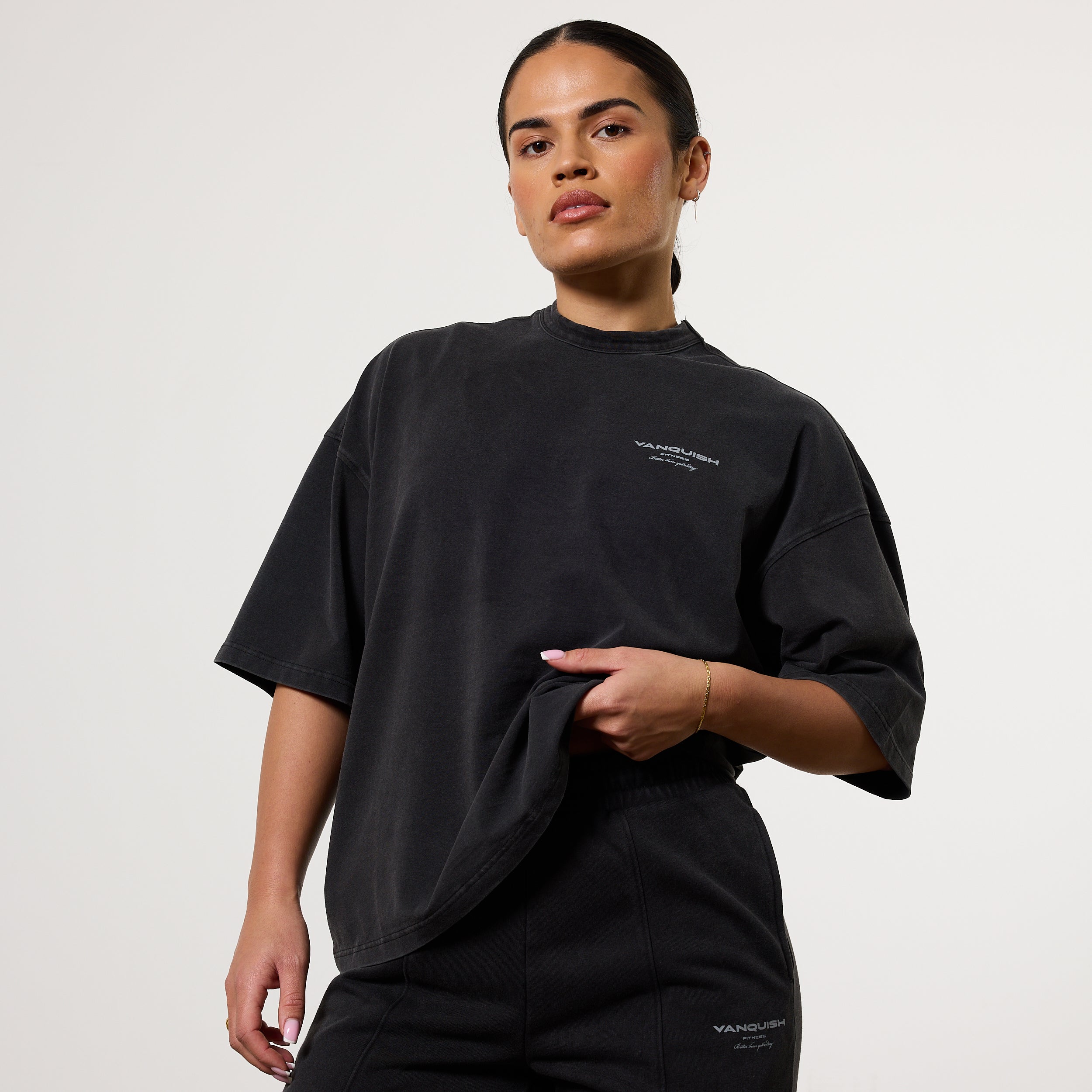 Vanquish Ladies Washed Black Oversized T-Shirt