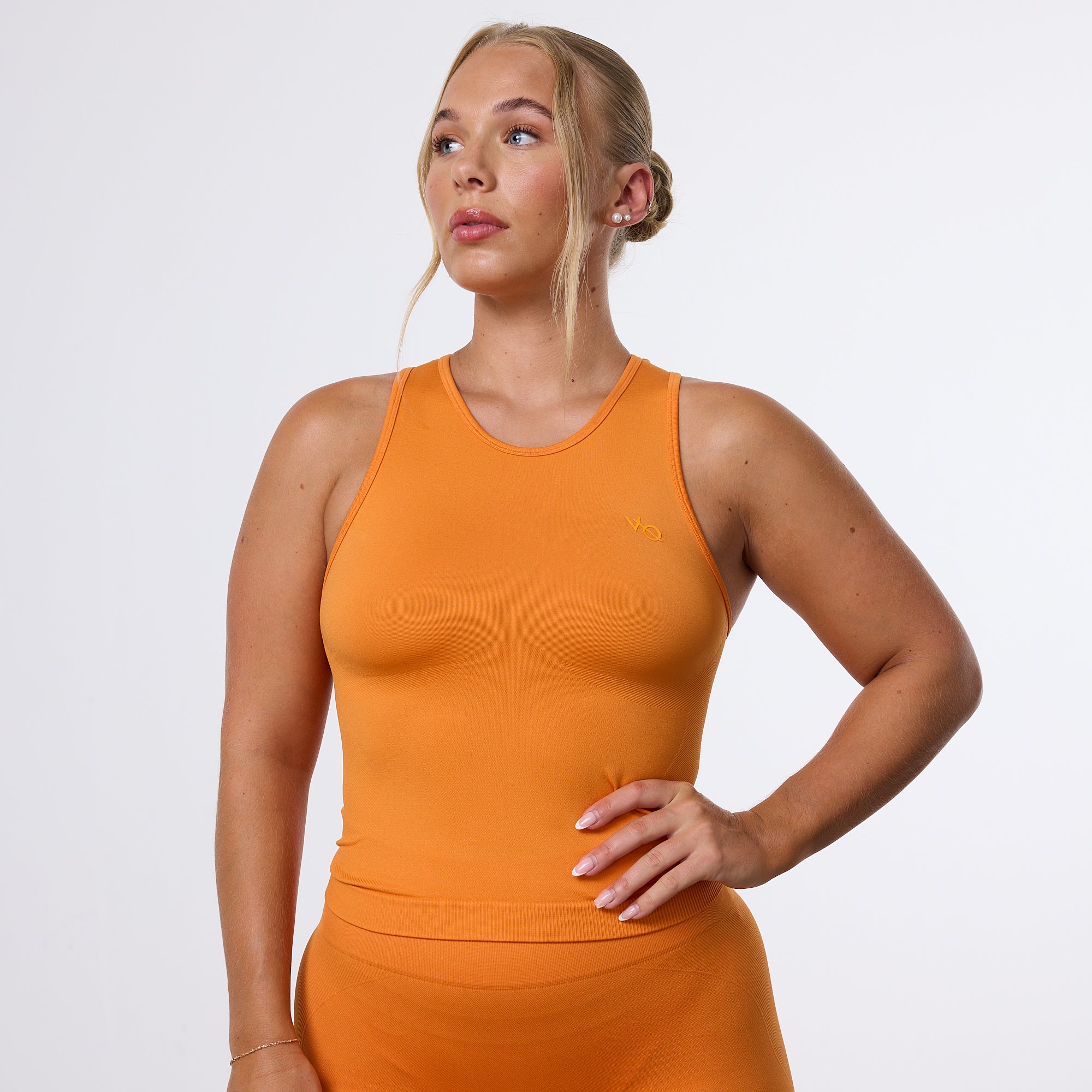 Vanquish Elevate Seamless Orange Racer Back Midi Tank Top