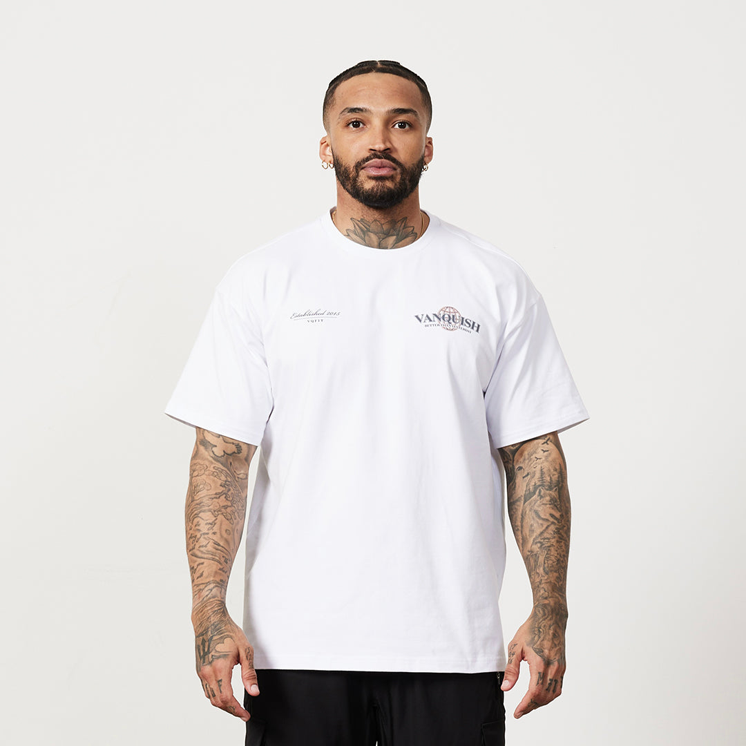 Vanquish TSP – Weißes, übergroßes T-Shirt „Global“