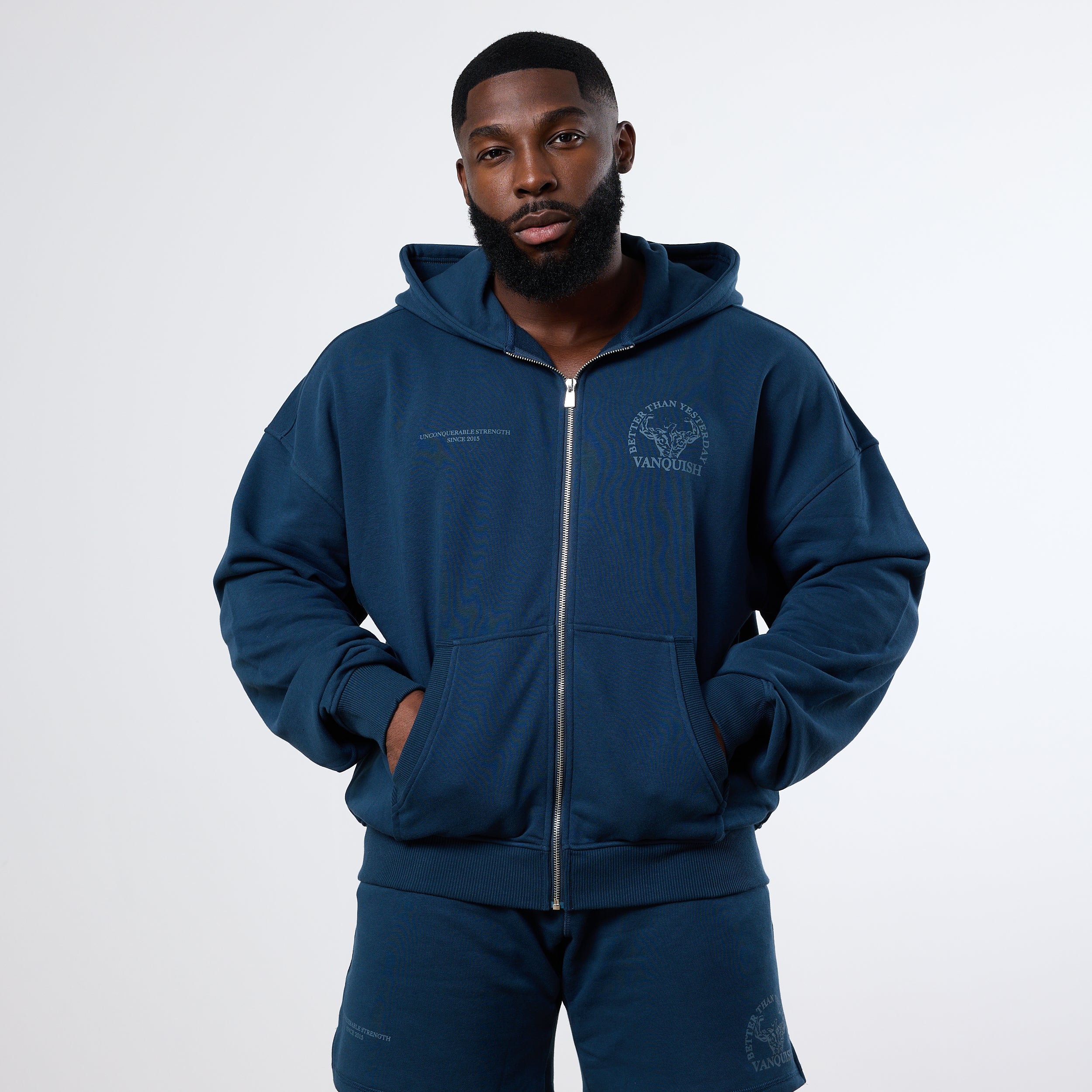 Vanquish Midnight Blue Unconquerable Strength Full Zip Hoodie