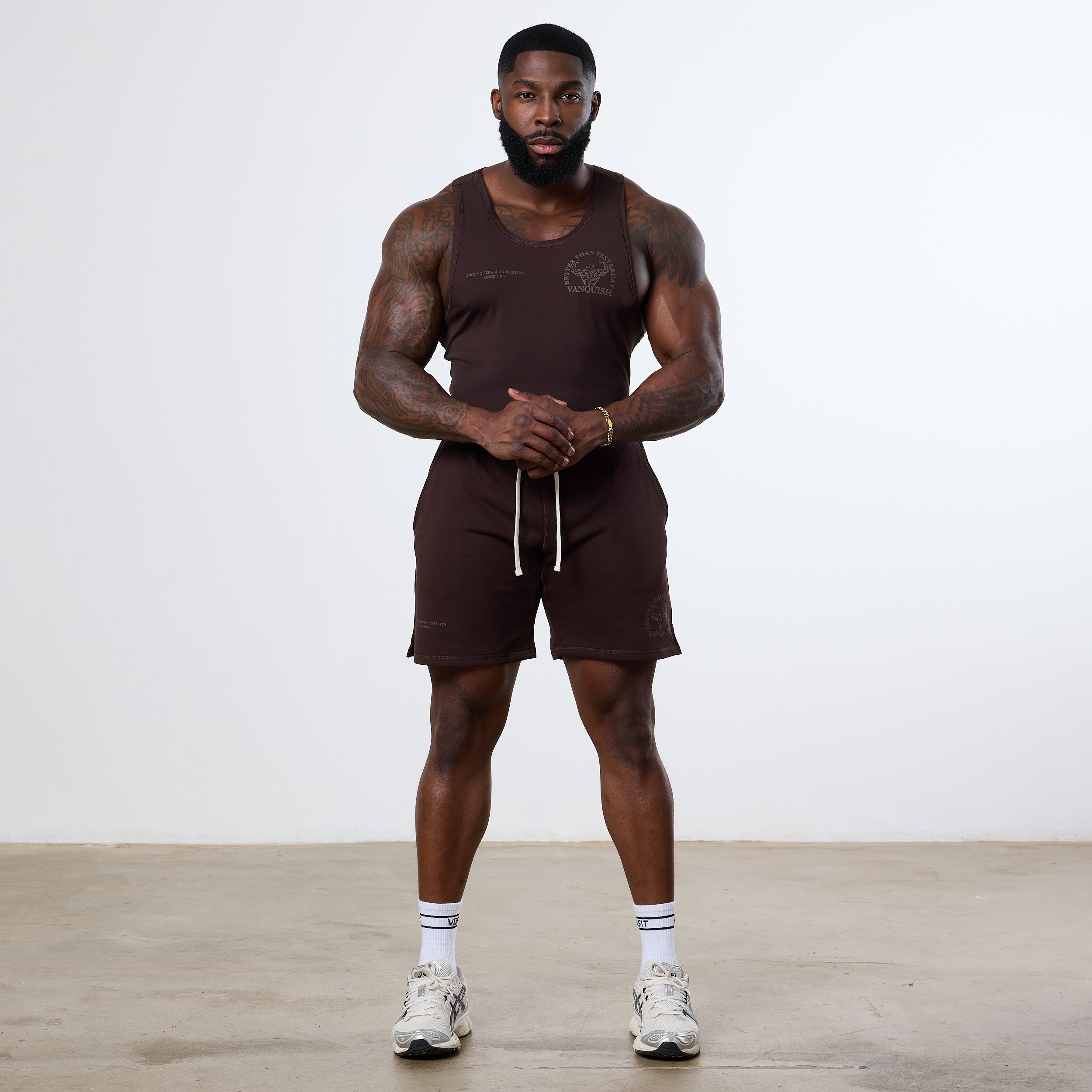 Vanquish Dark Brown Unconquerable Strength Wide Leg Shorts