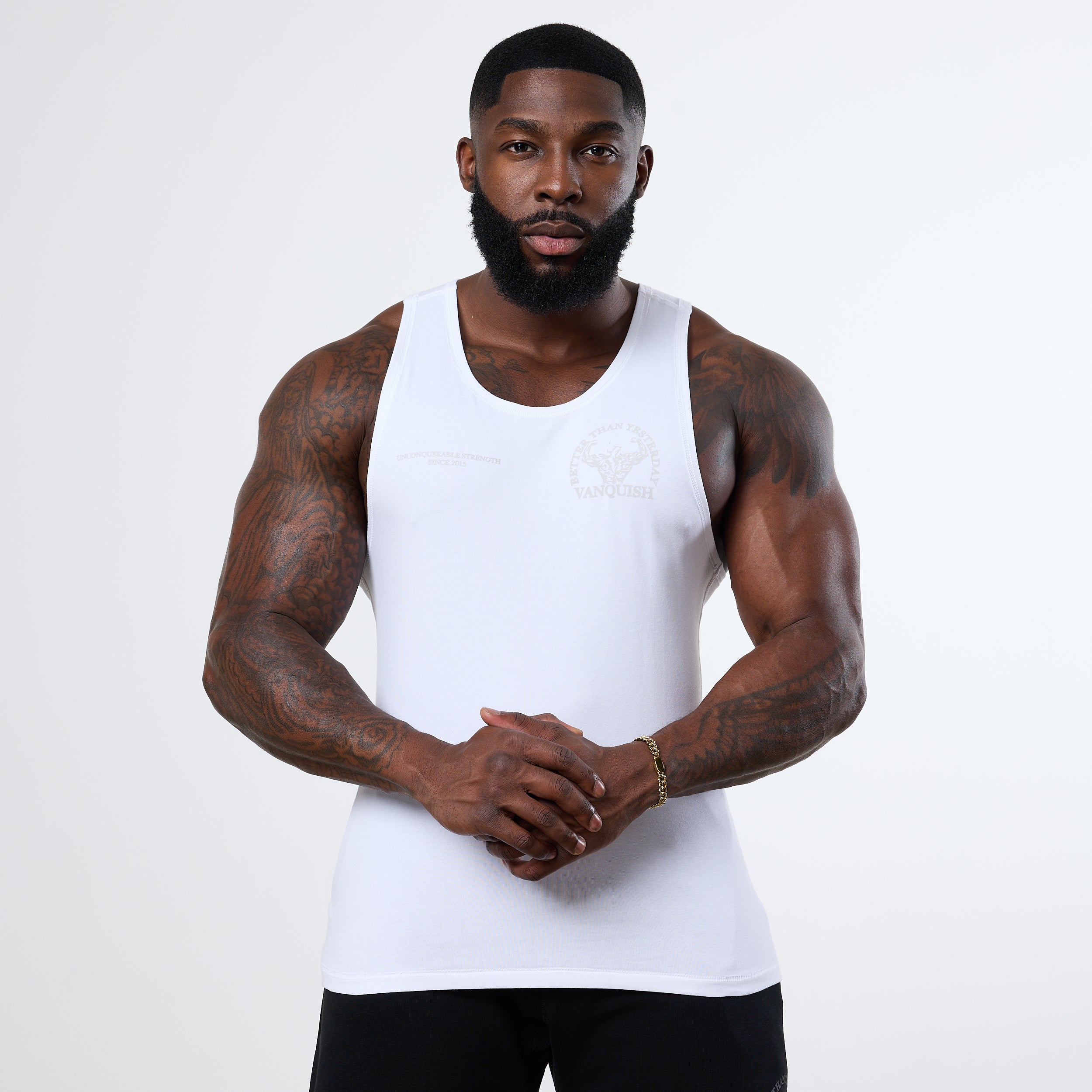 Vanquish White Unconquerable Strength Tank Top