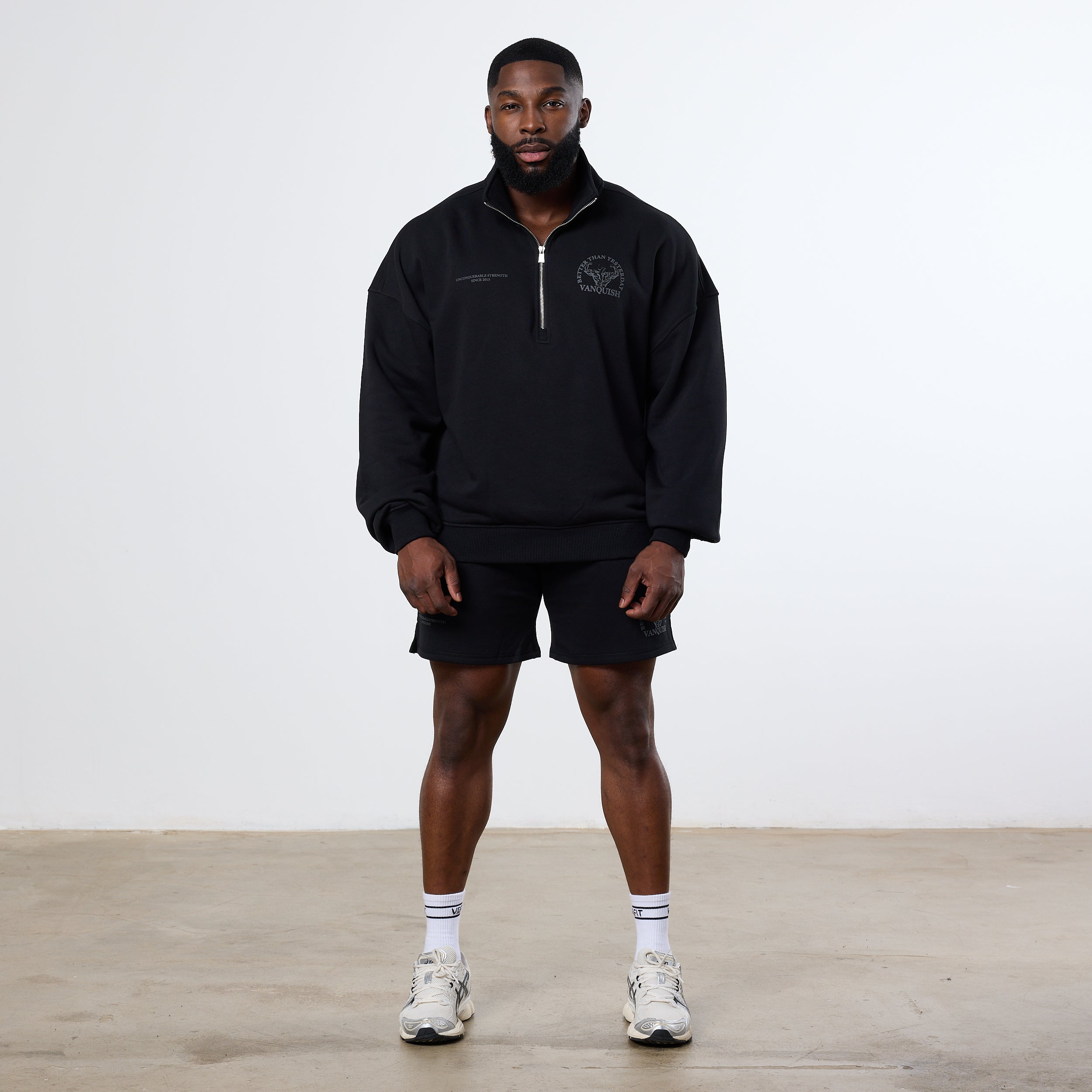 Vanquish Black Unconquerable Strength Quarter Zip Sweater