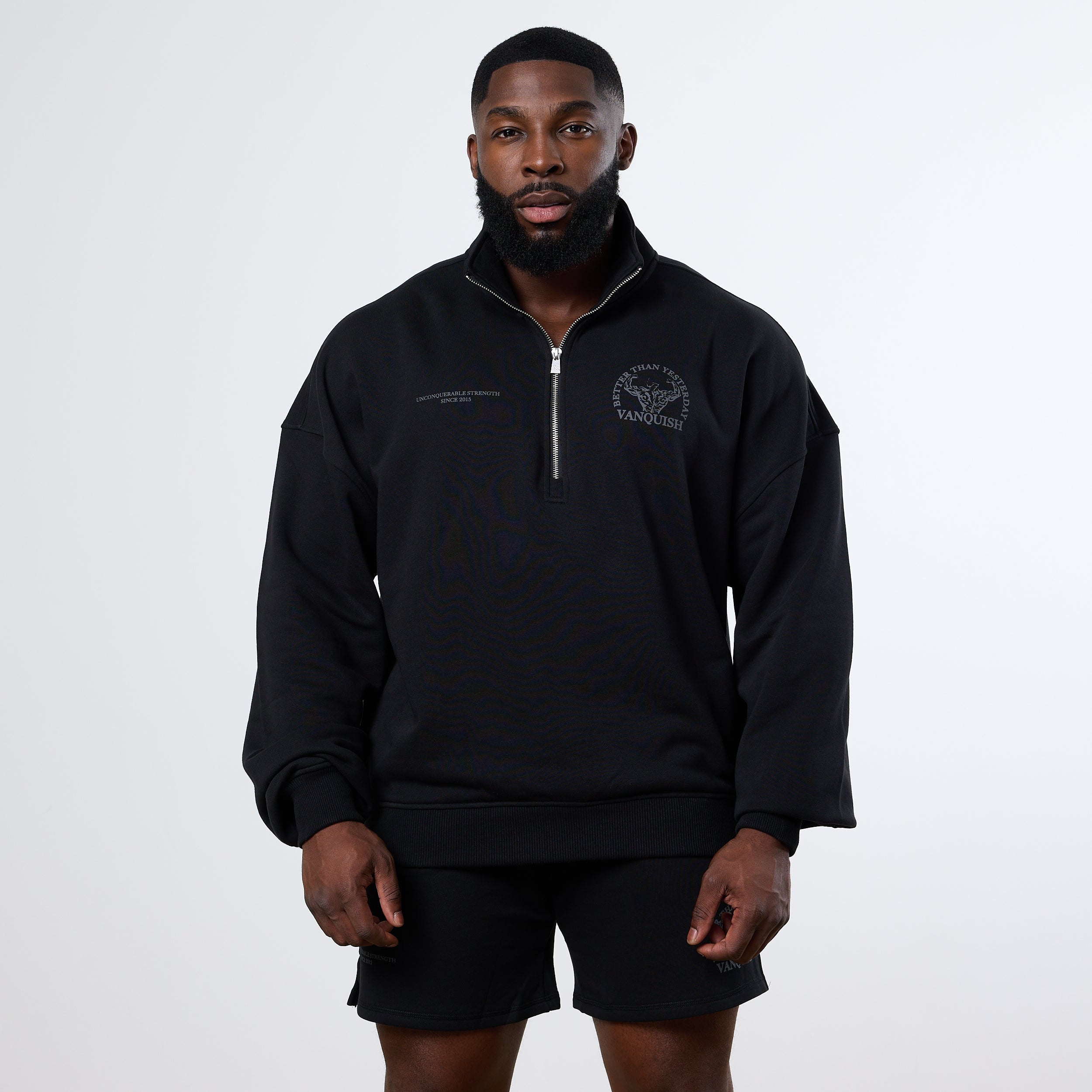 Vanquish Black Unconquerable Strength Quarter Zip Sweater