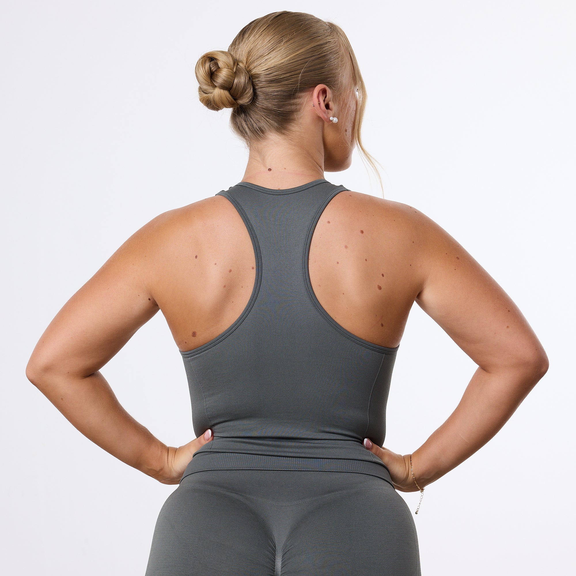 Vanquish Elevate Seamless Dark Olive Racer Back Midi Tank Top