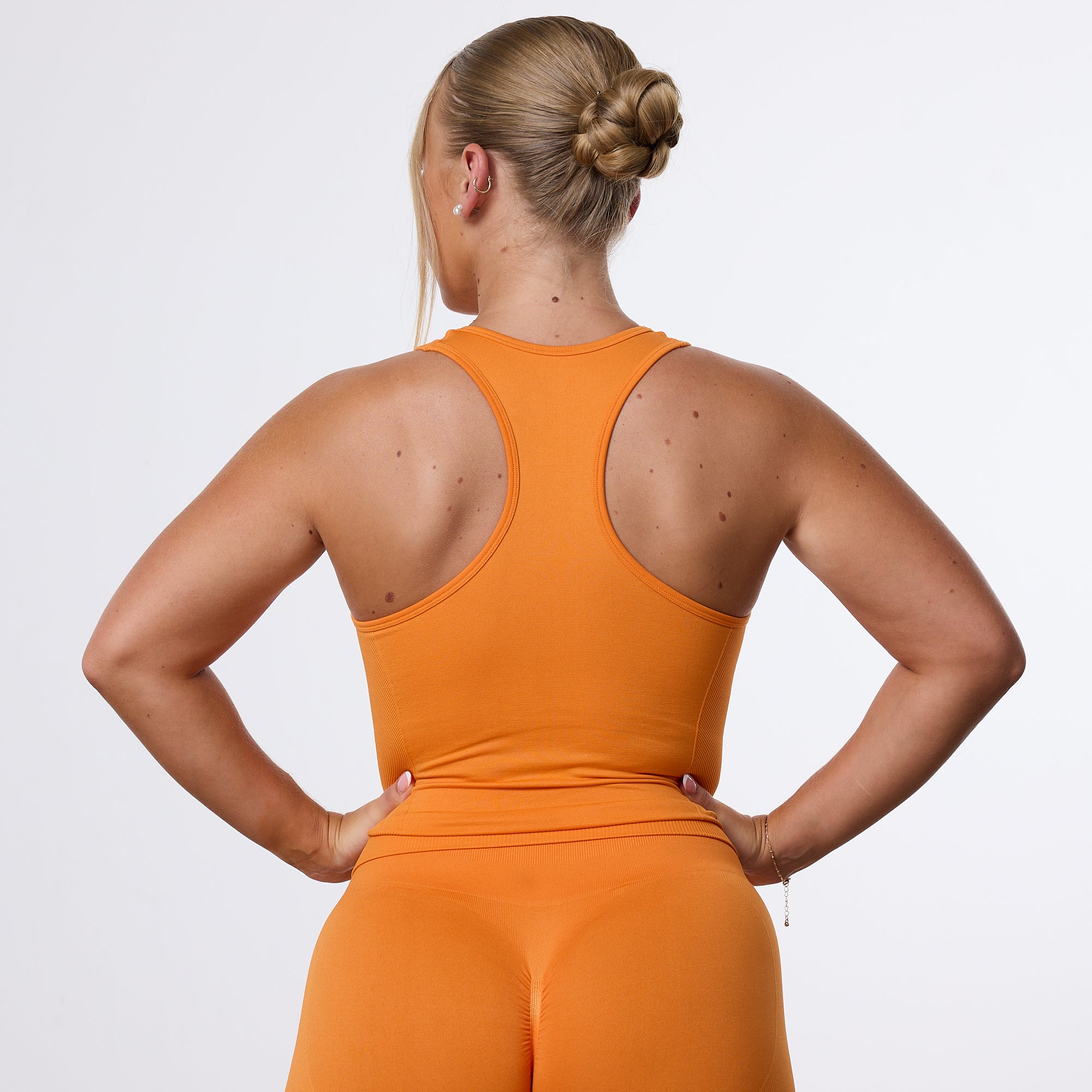 Vanquish Elevate Seamless Orange Racer Back Midi Tank Top