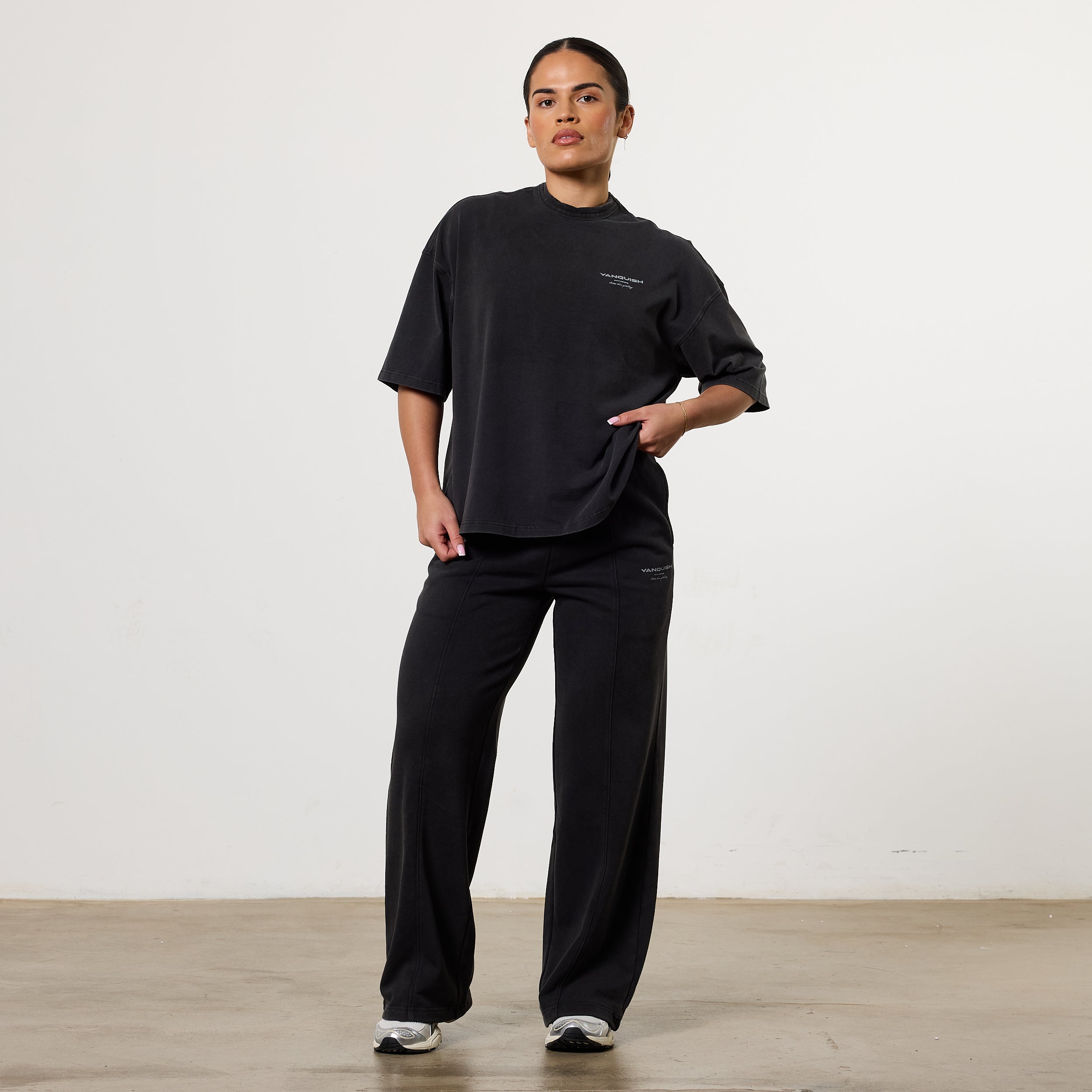 Vanquish Ladies Washed Black Wide Leg Sweatpants