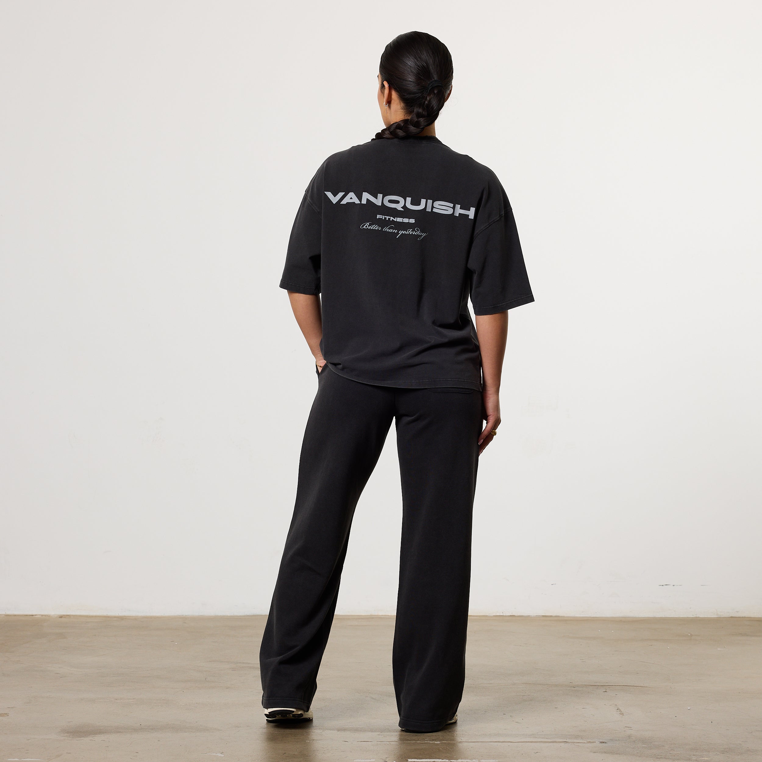 Vanquish Ladies Washed Black Wide Leg Sweatpants