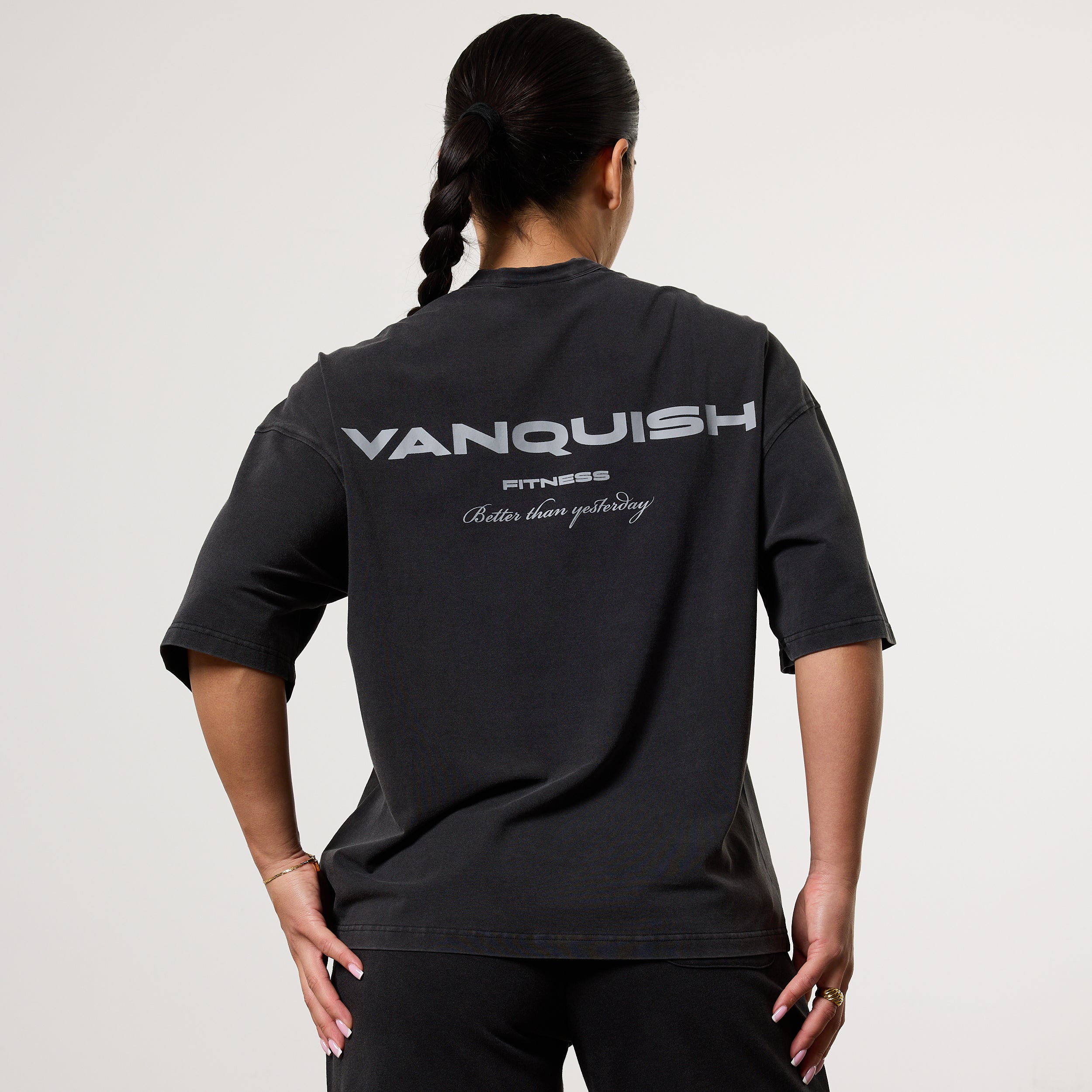 Vanquish Ladies Washed Black Oversized T-Shirt