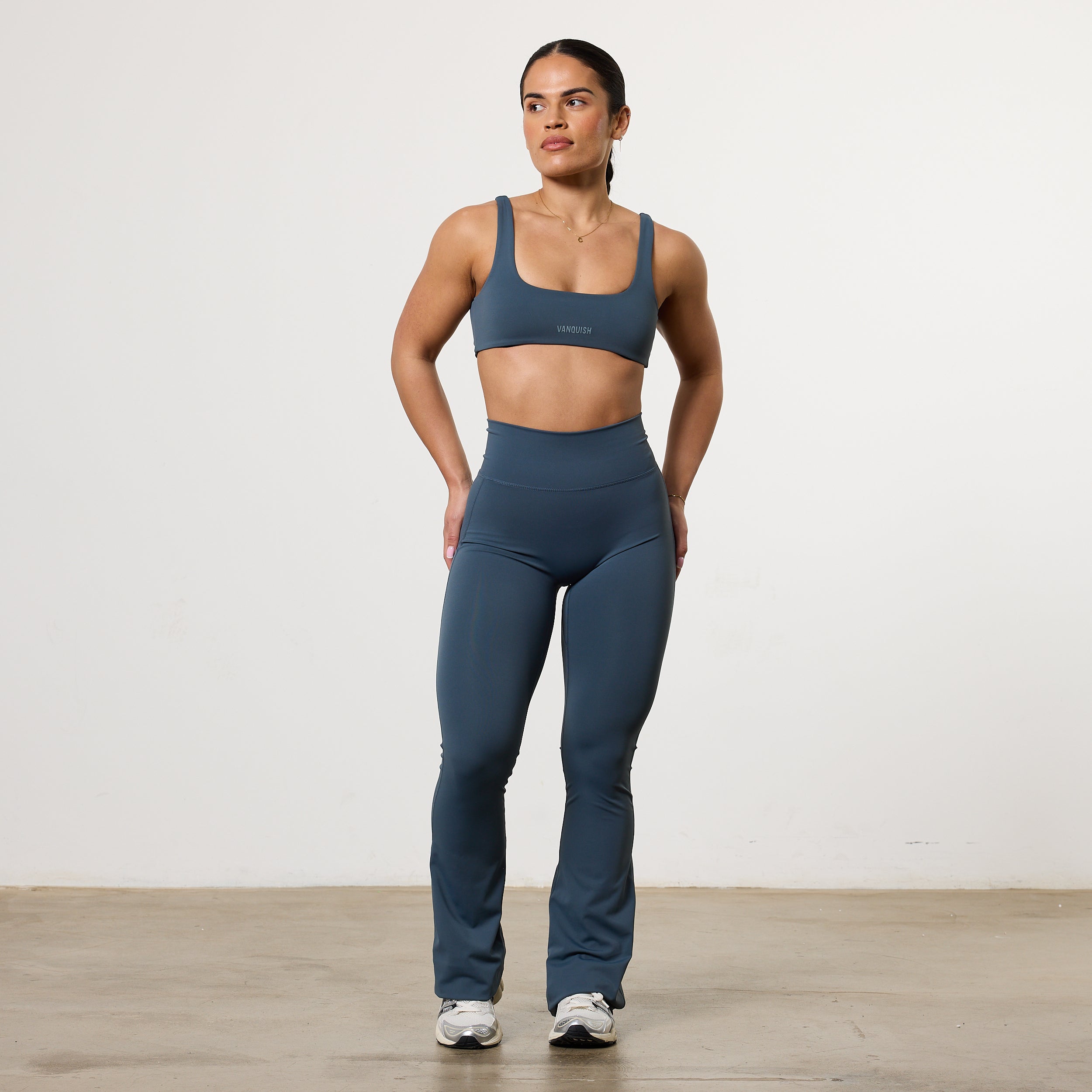 VANQUISH ENHANCE STEEL BLUE HIGH-WAIST FLARED LEGGING