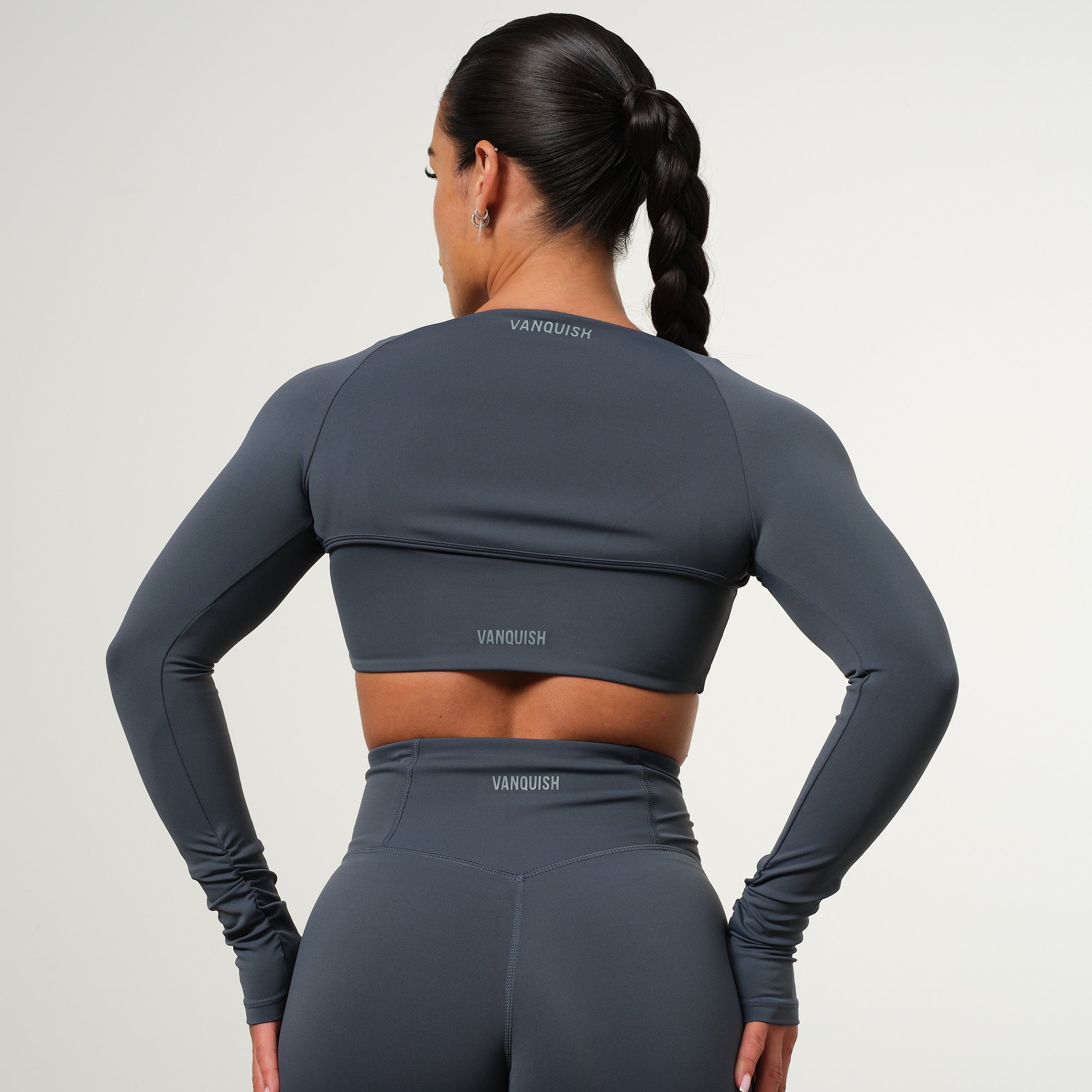 VANQUISH ENHANCE STEEL BLUE LONG SLEEVE SHRUG