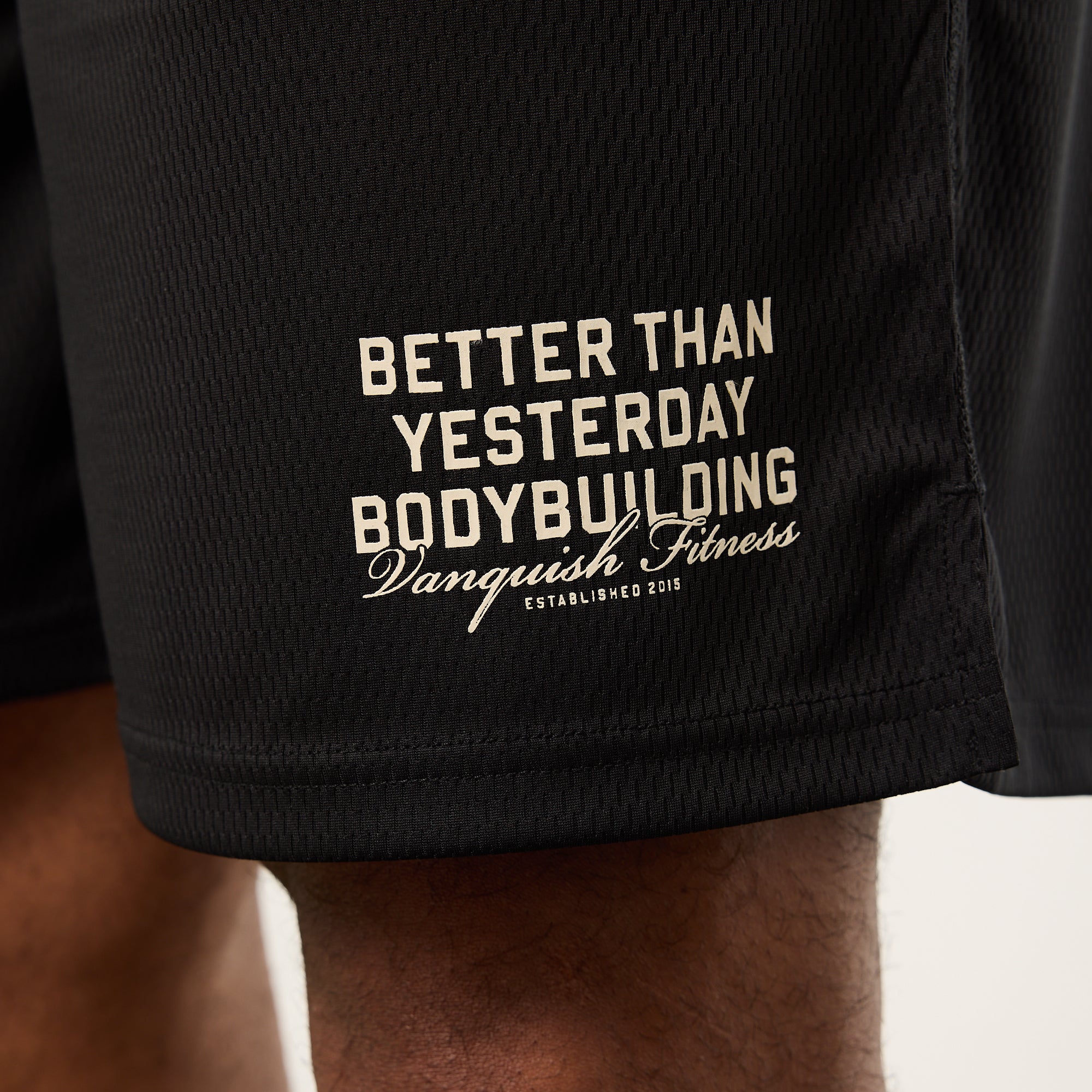 Vanquish Bodybuilding-Shorts aus schwarzem Netzstoff
