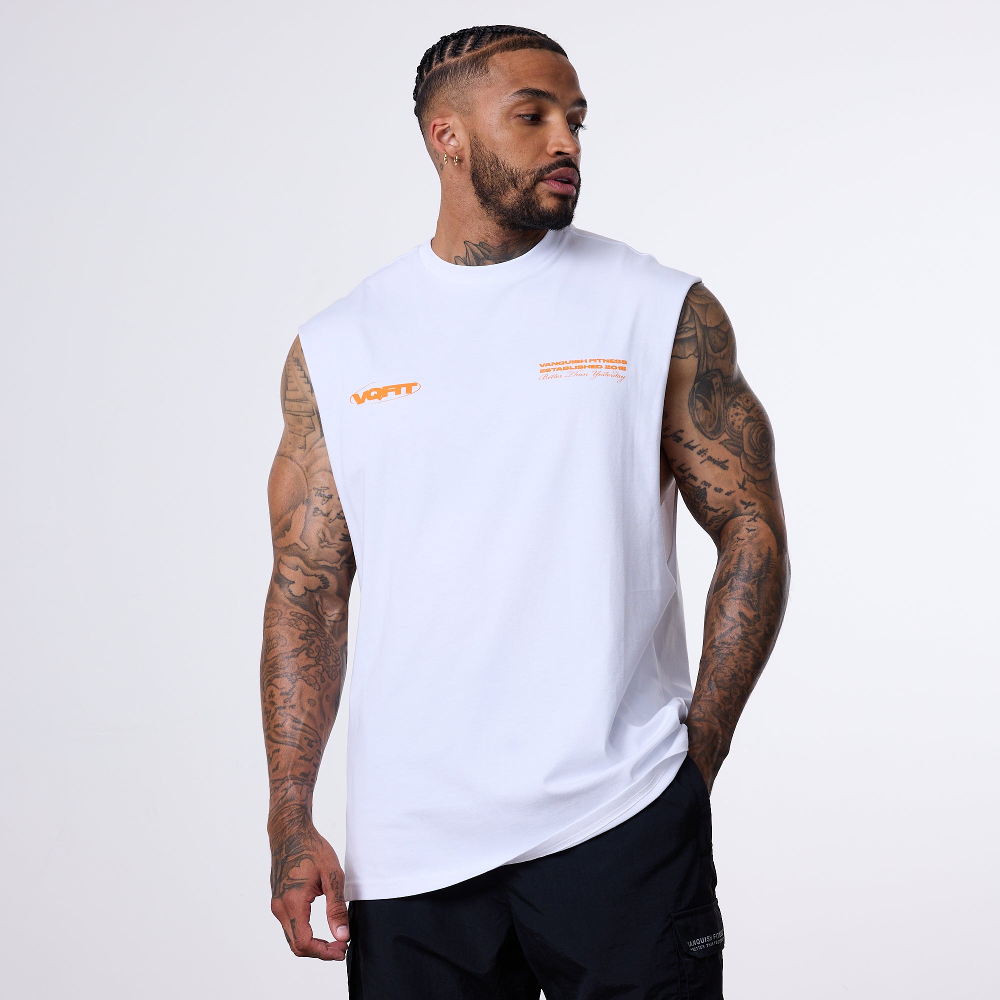 Vanquish TSP VQFIT Revolve ärmelloses weißes T-Shirt