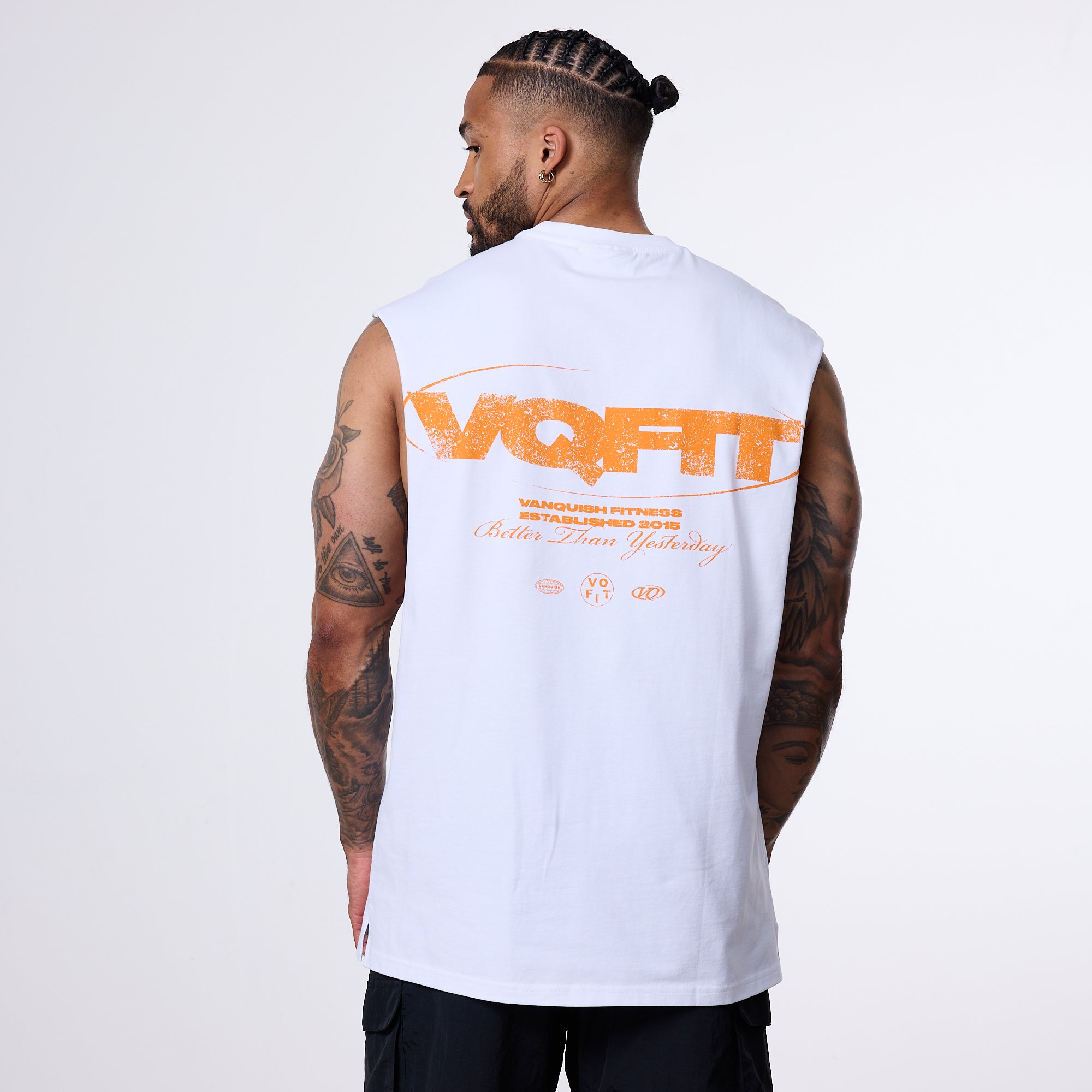 Vanquish TSP VQFIT Revolve ärmelloses weißes T-Shirt