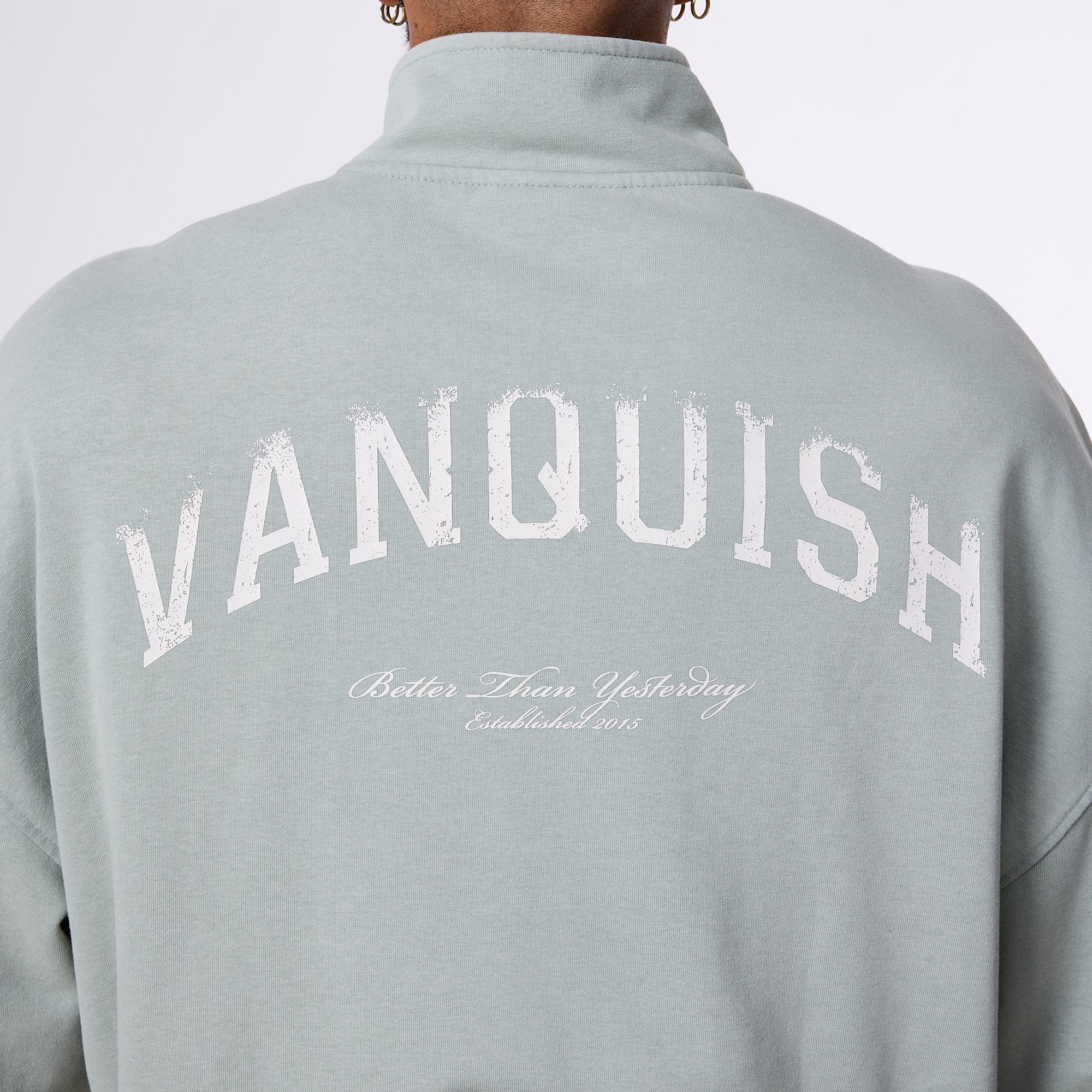 Vanquish Better Than Yesterday Washed Green Quarter Zip Sweater