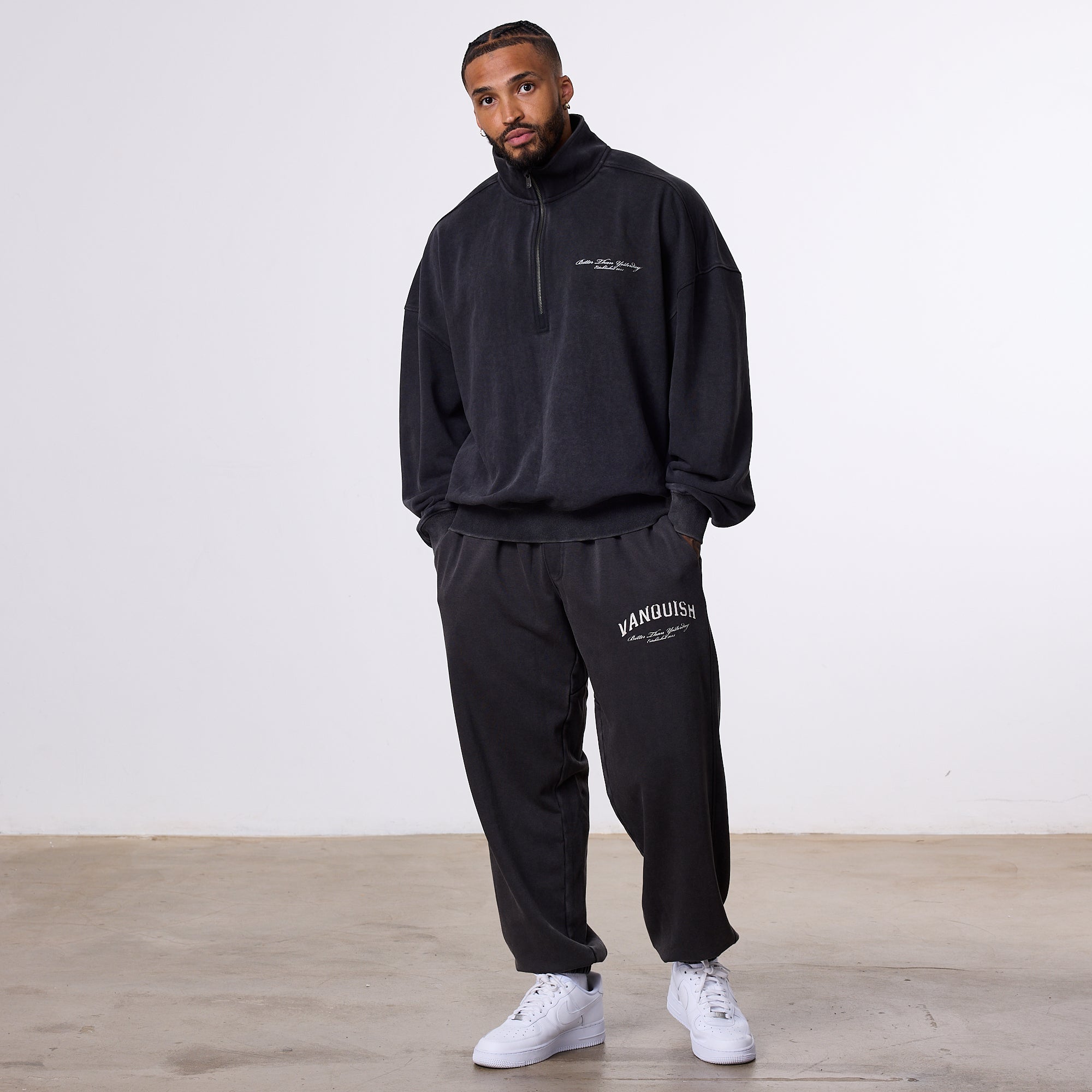 Vanquish Better Than Yesterday Washed Black Quarter Zip Sweater