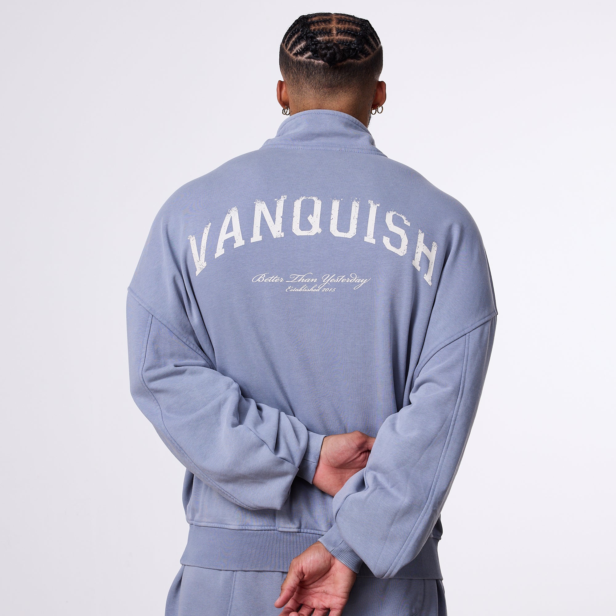 Vanquish – „Better Than Yesterday“-Pullover in verwaschenem Blau mit Viertelreißverschluss