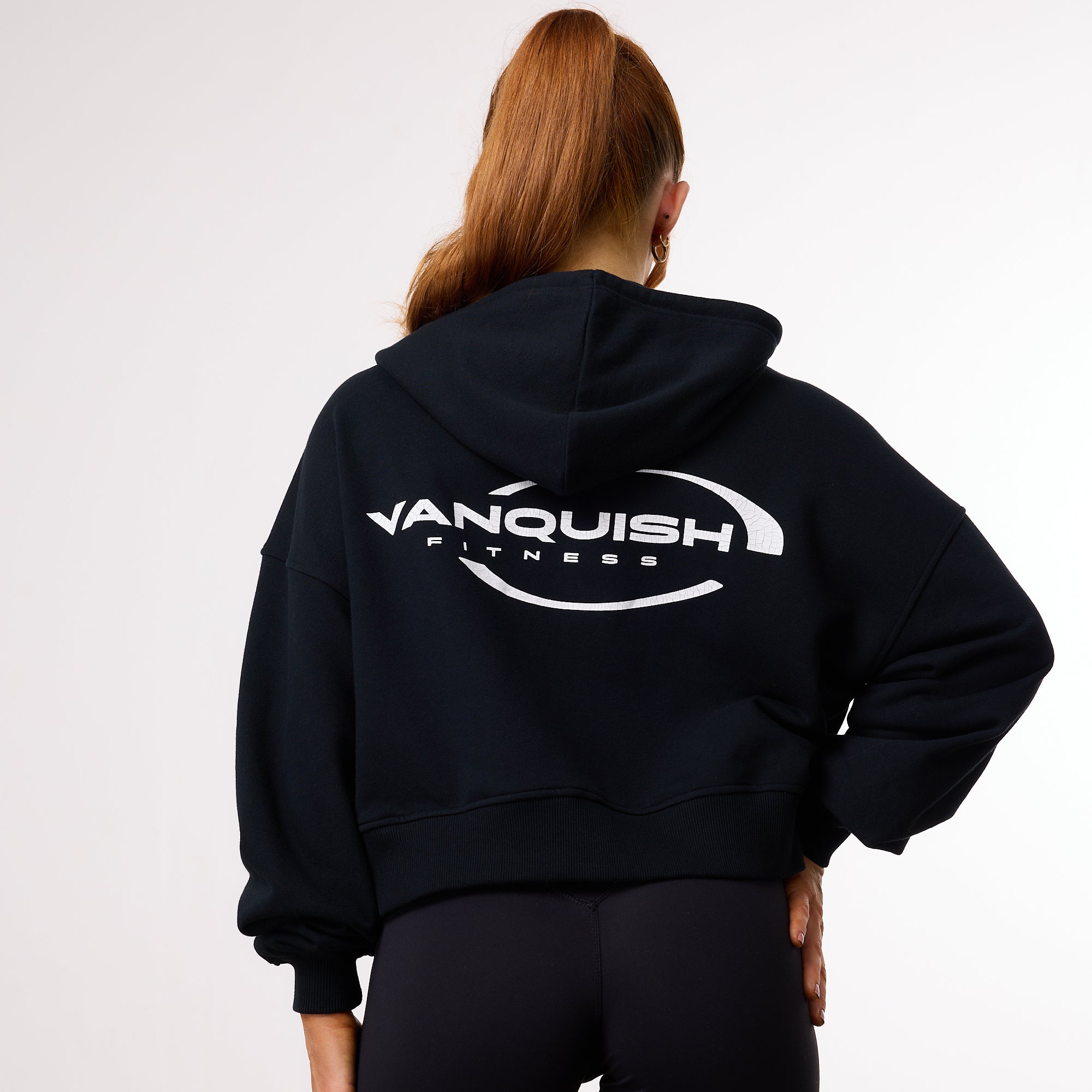 Vanquish „Enhance“ schwarzer, kurzer Hoodie mit durchgehendem Reißverschluss