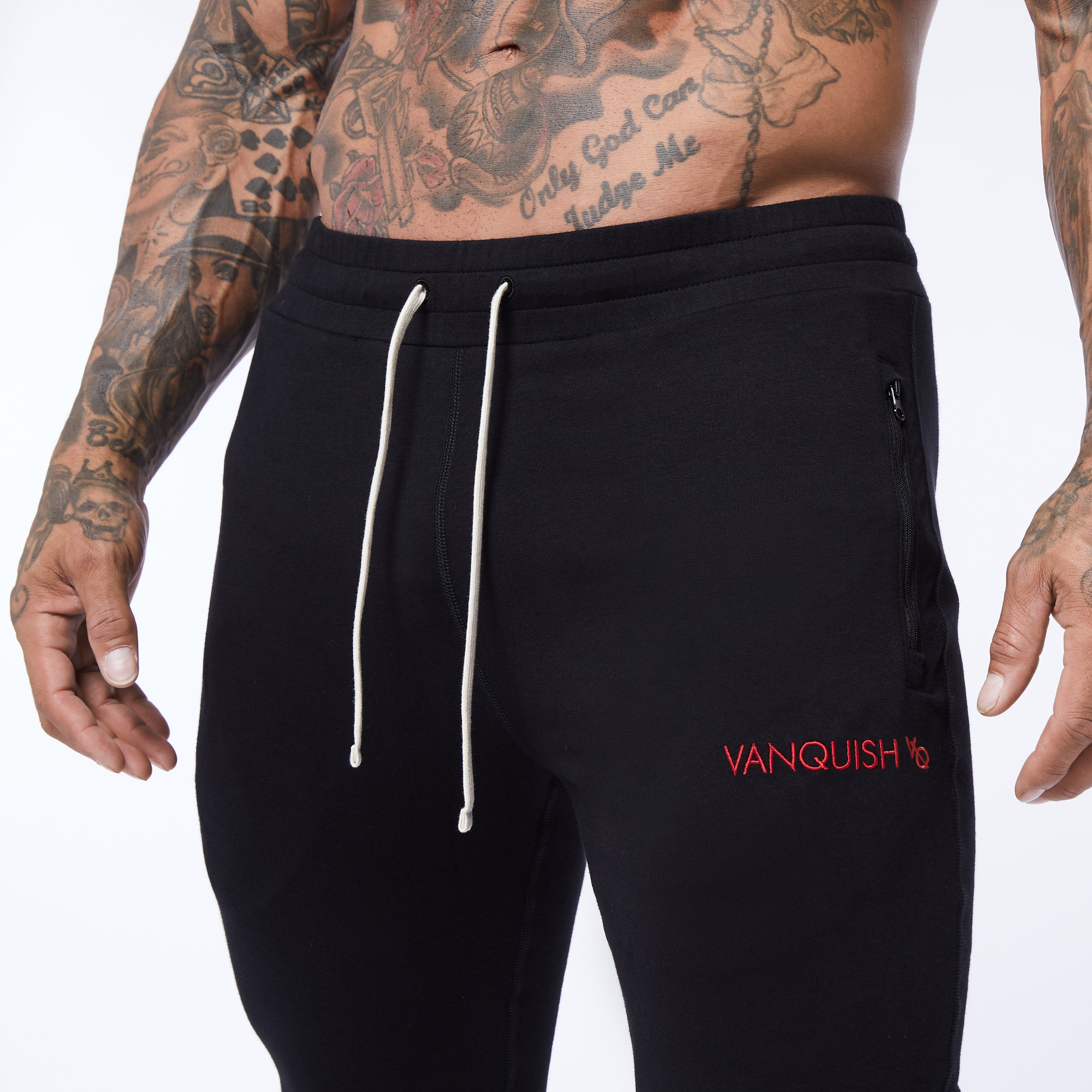 Vanquish Core Red on Black Tapered Sweatpants