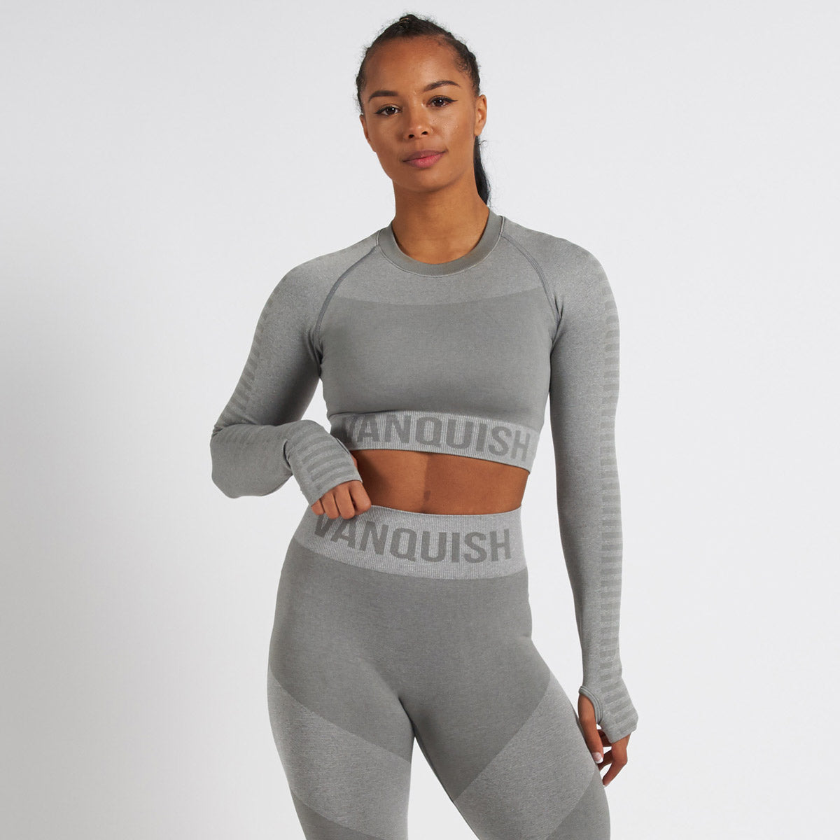 Vanquish Allure Nahtloses Crop-Top mit langen Ärmeln, Grau