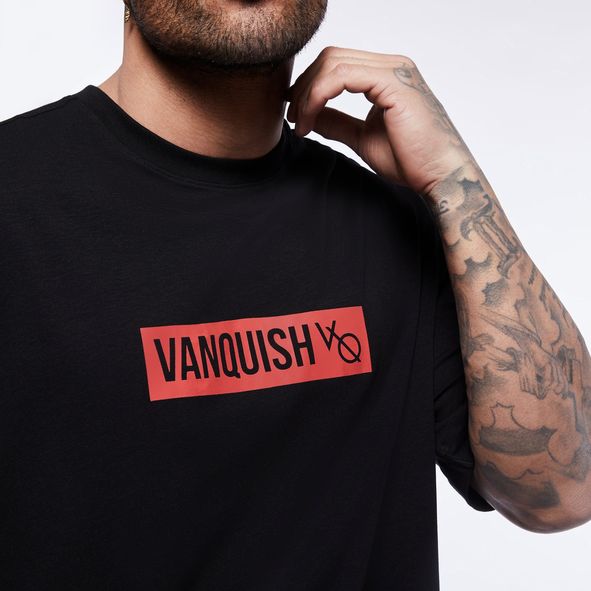 Vanquish Box Logo Red on Black Oversized T Shirt